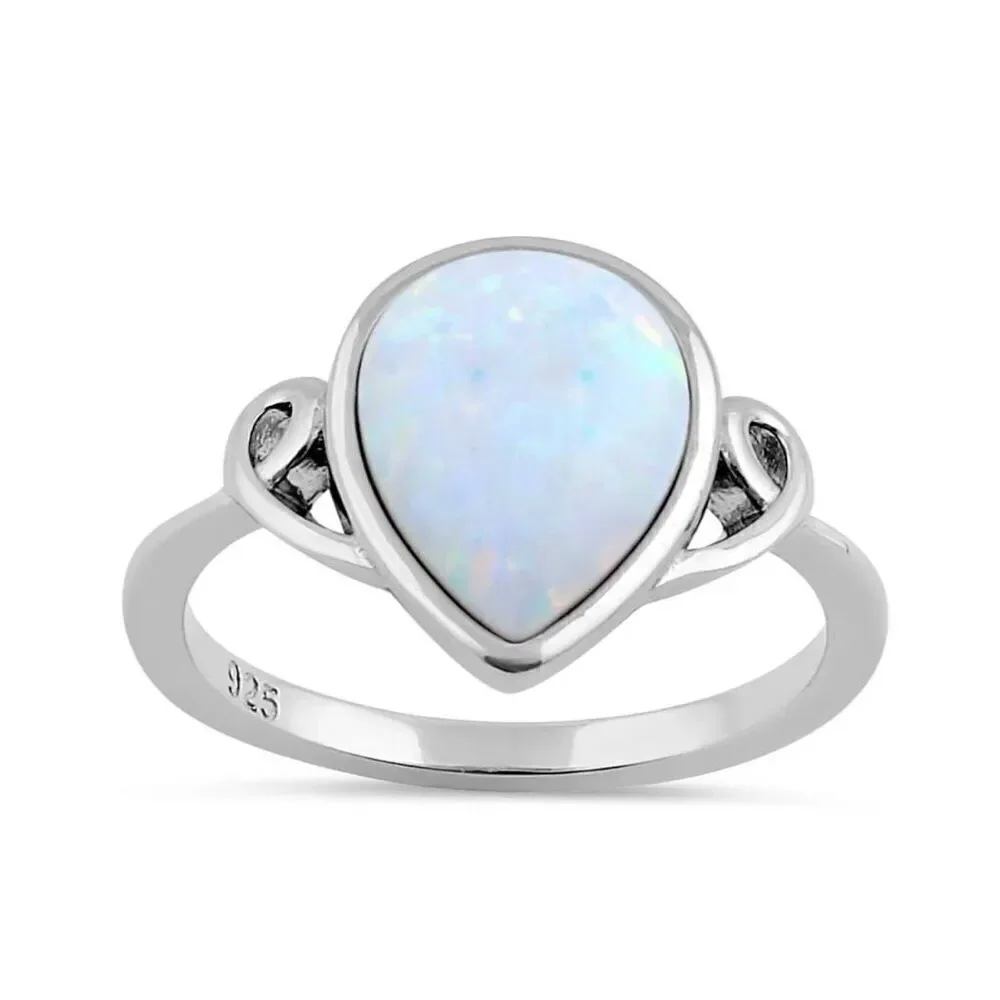 Sterling Silver Curved White Opal Pear Ring New - Picture 2 of 4